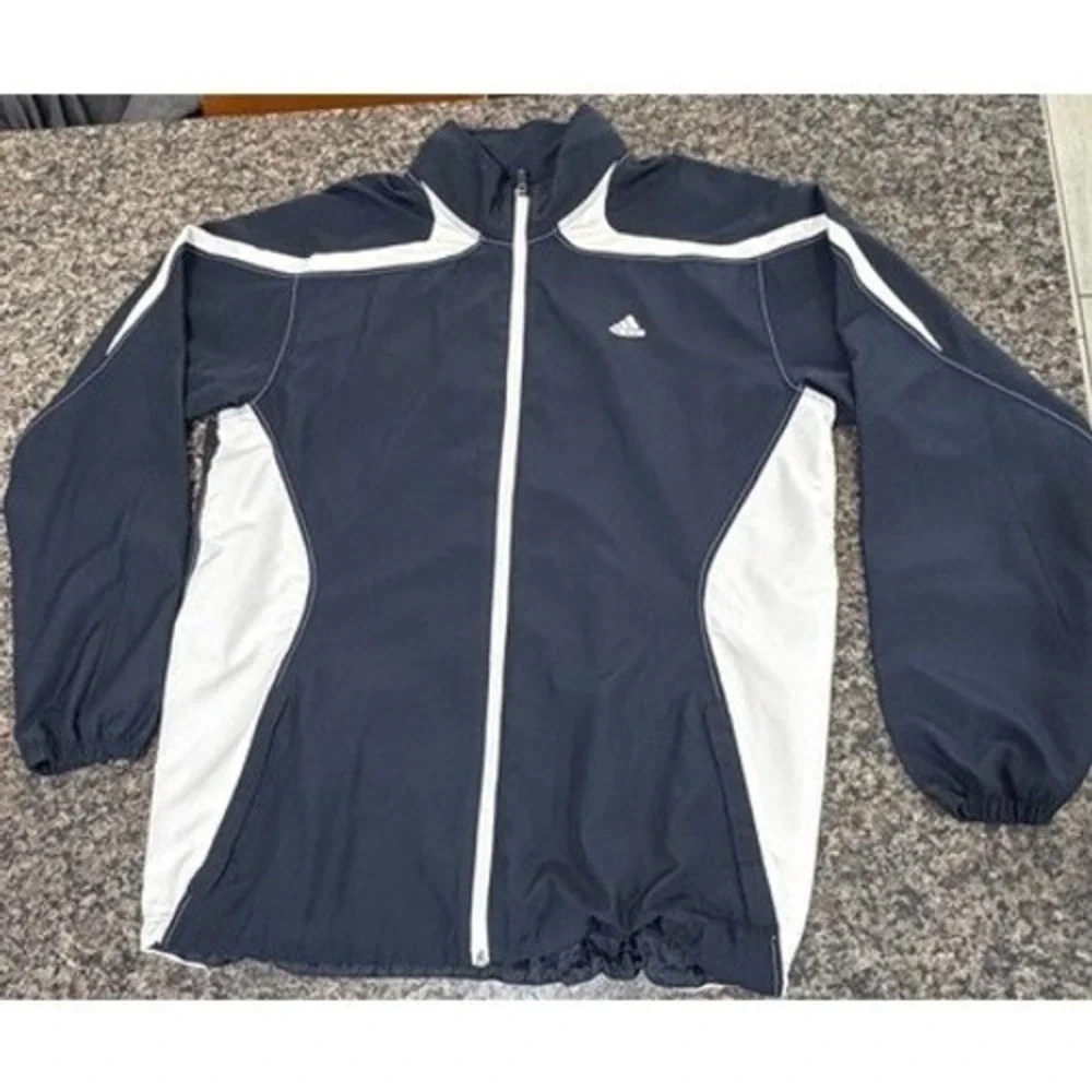 Adidas Mens Full Zip Track Jacket Navy Blue White Mesh Lined Size Large